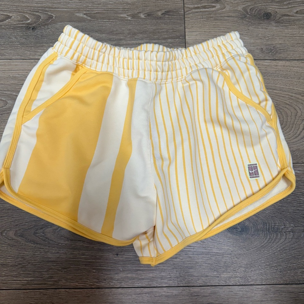 Nike Women's Yellow and White Striped Shorts